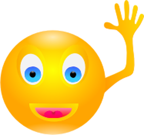 Vector drawing of yellow hand waving smiley