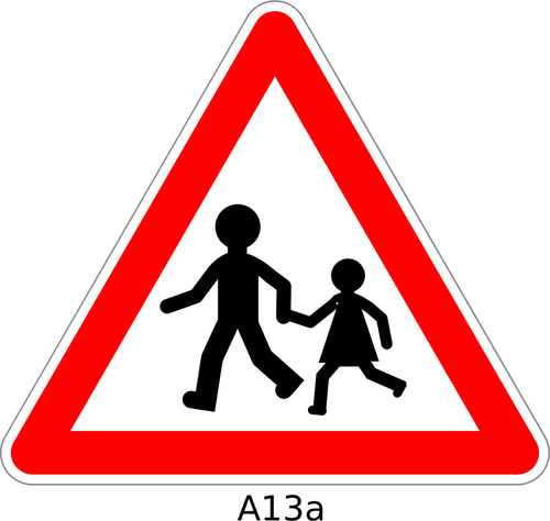 Pedestrians crossing the road traffic warning sign vector graphics