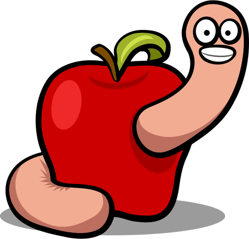 Vector drawing of cute worm in an apple