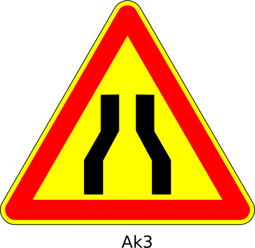 Ilustraţia vectorială de drum se îngustează semn rutier înainte de triunghiulare temporare