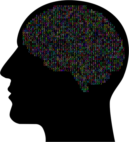 Silueta de hombre de cerebro de alfabeto