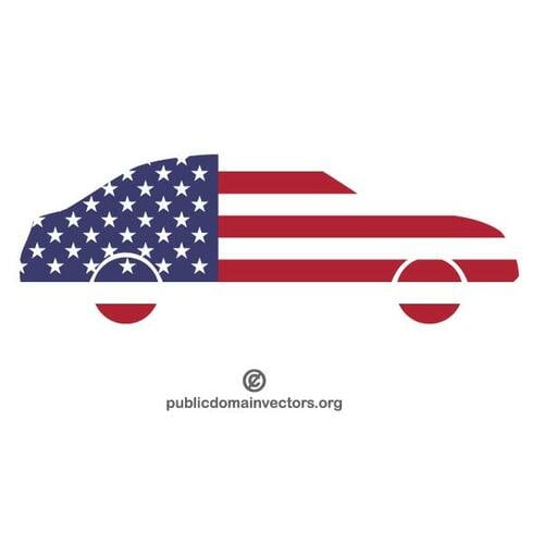 与美国国旗的汽车剪影