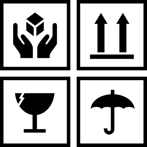 Vector image of set of package handling symbols