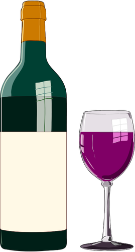 Red wine bottle and glass in vector graphics