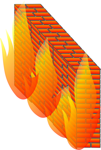 Fotorealistinen palomuuri tietokoneverkkojen vektorikuvaan