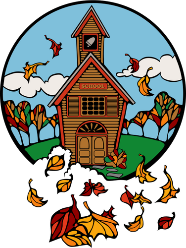 School in Fall Vector Illustration