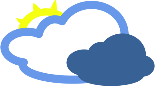 Pilvinen ja aurinkoinen sääsymbolivektorikuva