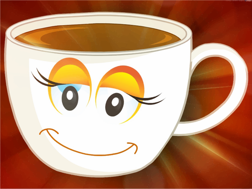 मानवीय चेहरे के साथ कॉफी का कप