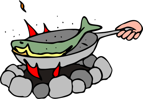 Cooking fish on a camping cooker vector graphics