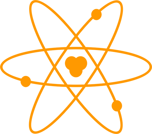 नारंगी रंग में एक परमाणु के आरेख का चित्रण