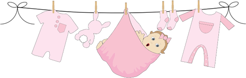 Comic baby girl on clothesline