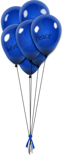 Immagine vettoriale di palloncini blu sulle corde con nastro