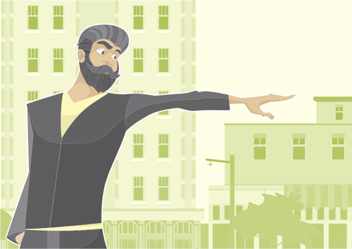 Vector clip art of bearded man pointing