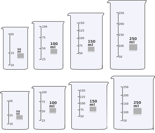 Ilustración de vector de 50-250 ml vasos de precipitados