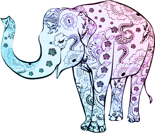 Blue floral elephant vector graphics