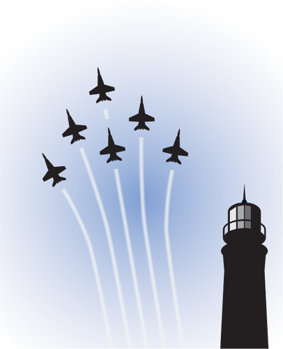 Vektör askeri uçaklar gösteri feneri üzerinde çizim.