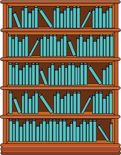 מדף הספרים עם המחברות הכחולות