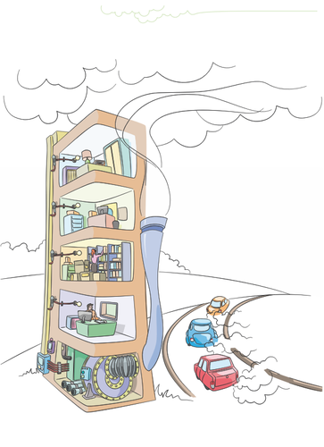 Vector clip art of energy use in a building