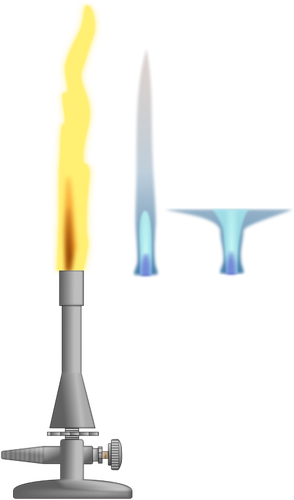 Gambar vektor laboratorium burner dengan 3 berbeda api