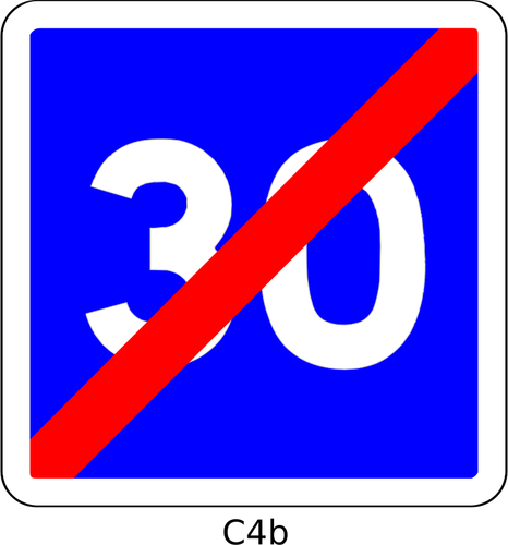 Vektorové grafiky konci povolenou rychlostí 30mph modrý čtvereček francouzský roadsign