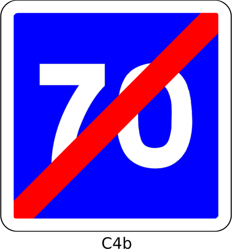ベクター クリップ アート 70 mph の速度の端の青い正方形のフランスの道路標識を制限します。
