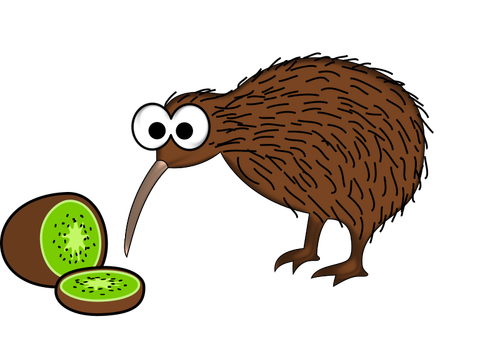 Pájaro de kiwi con kiwis