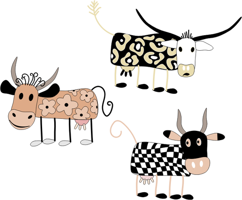 Grafika wektorowa urządzone kreskówka krowy zestaw