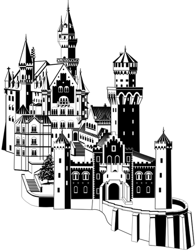 Castello di Neuschwanstein in ClipArt vettoriali in bianco e nero