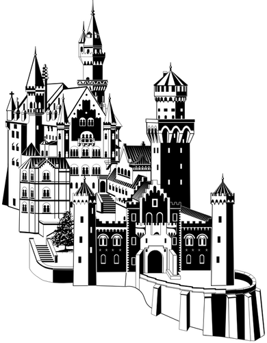 Neuschwanstein castle in black and white vector clip art