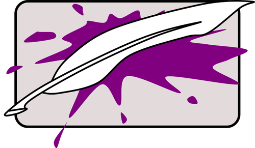 Vektorikuva höyhenen kirjoittamisesta violetille roisketaustalle