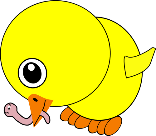 Pollito comiendo ilustración de vector de lombriz