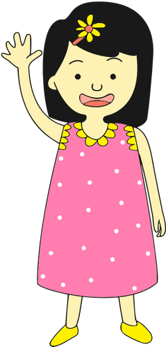 Girl in pink dress waving