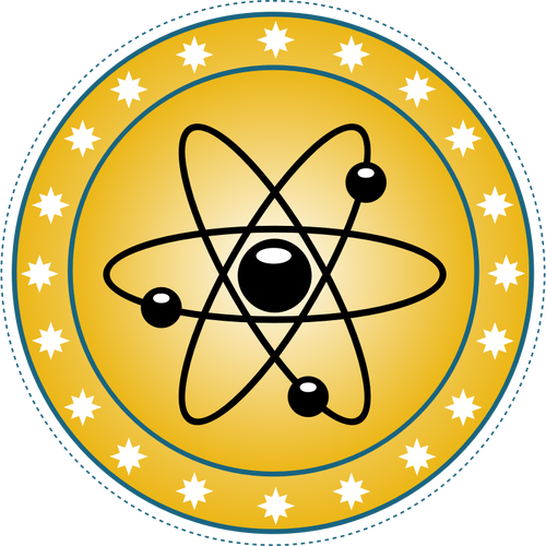 Wektor rysunek atomowego Badge w złoto