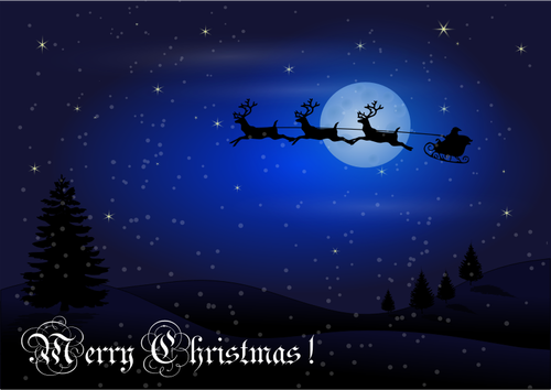 Santa travelling at night Christmas greeting card vector drawing