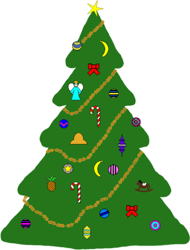 Árvore de Natal com desenho vetorial de ornamentos