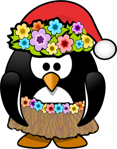 Hula pinguïn klaar met kerst hoed vector illustraties