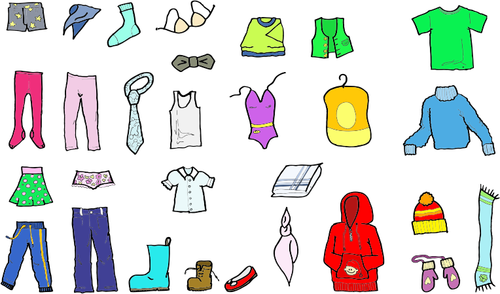 Vector illustration of colored clothing for kids and adults