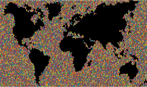 Kaart van de wereld gemaakt van tegels