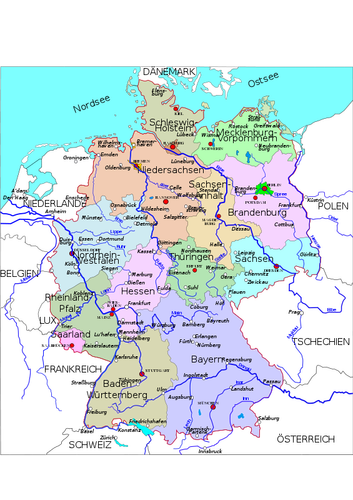 Mapa político de dibujo vectorial de Alemania