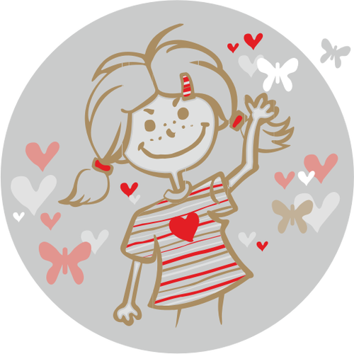 Clip-art vector de menina com distintivo de corações voadores