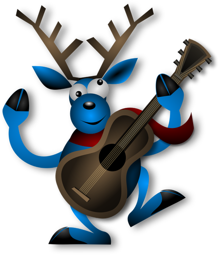 Vector image of dancing raindeer with guitar