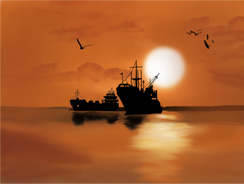 قارب وغروب الشمس