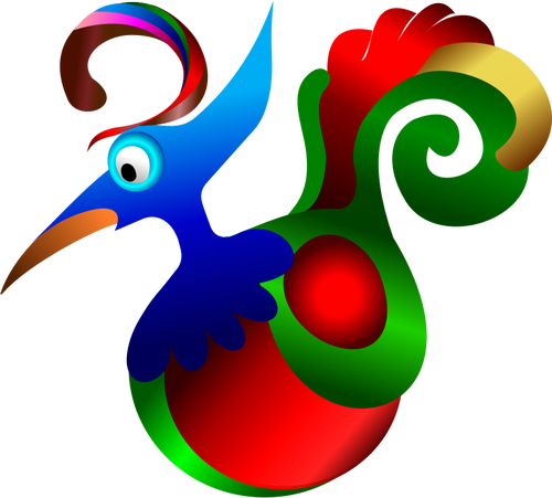 Vektortegning blå, tegneserie røde og grønne dekorative fugl