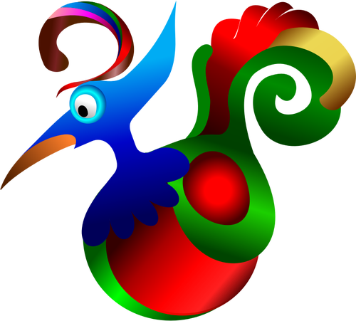 Vector de dibujo de azul, historieta pájaro decorativo rojo y verde