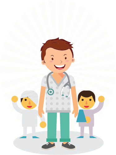 Doctor with small patients | Public domain vectors