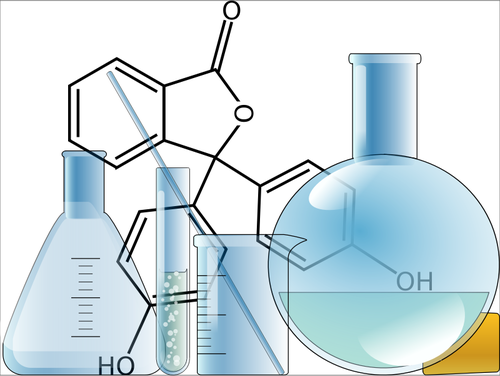 Chemistry instruments with a molecule background vector image