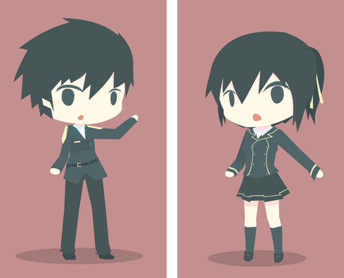 Uniformed boy and girl