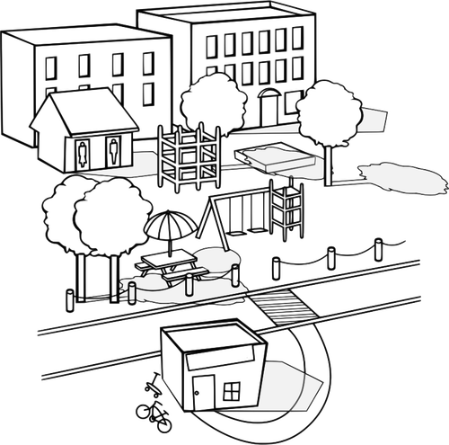 Vector drawing of neighbourhood with a park