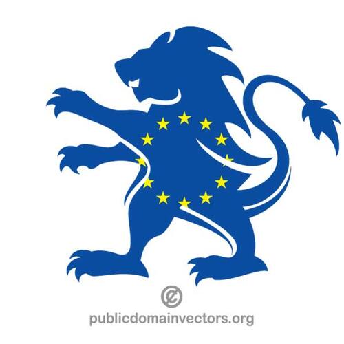 欧盟的旗帜与狮子剪影