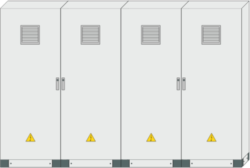 Illustrazione di vettore di armadi elettrici con segnali di pericolo su di loro